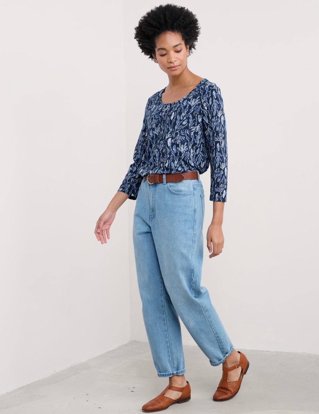 Pure Cotton Floral Scoop Neck Relaxed Top