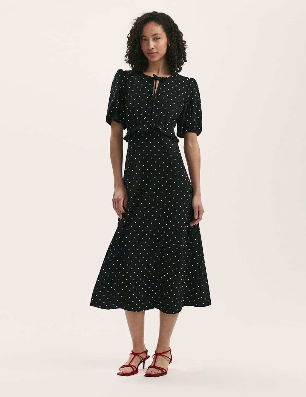 Floral Tie Neck Midi Tea Dress
