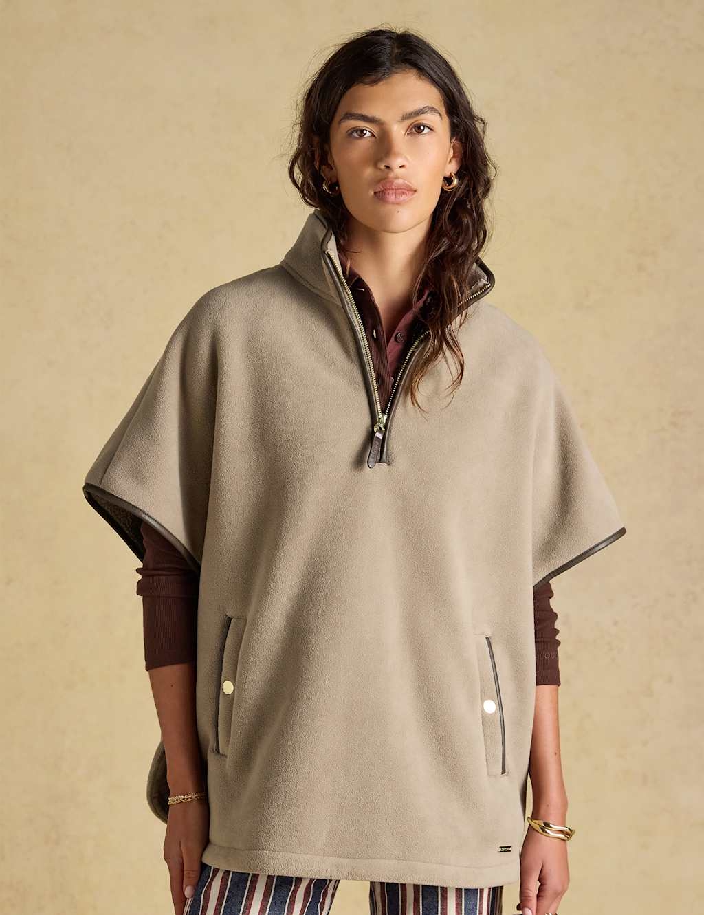 Joules Women's Fleece Funnel Neck Short Cape Jacket - Small-Medium - Neutral - Available at M&S