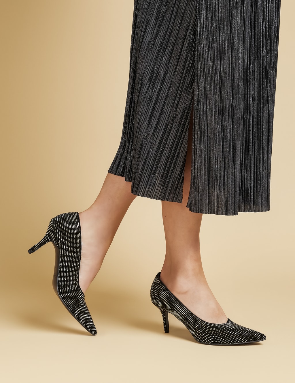 Leather Embellished Kitten Heel Court Shoes