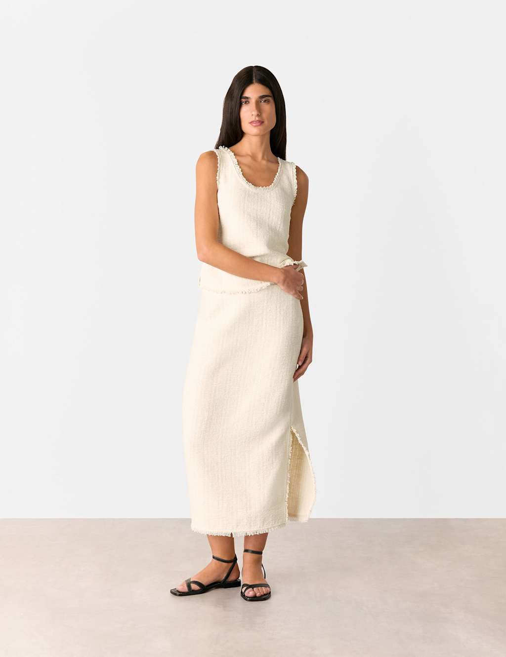 Cotton Blend Textured Scoop Neck Vest Top