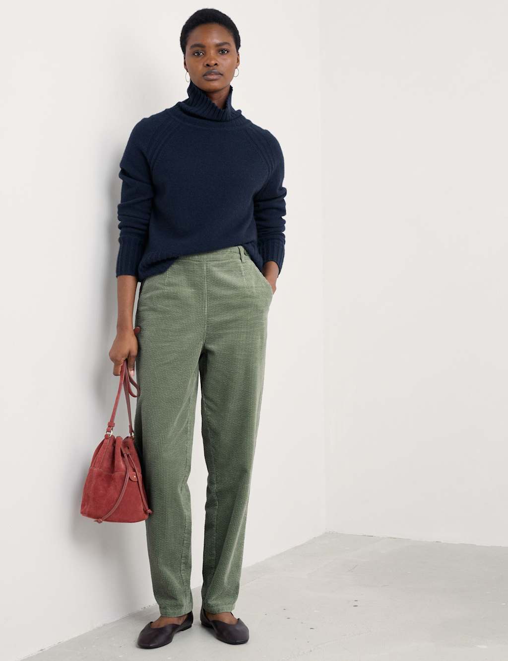 Seasalt Cornwall Pure Cotton Cord Tapered Trousers Green