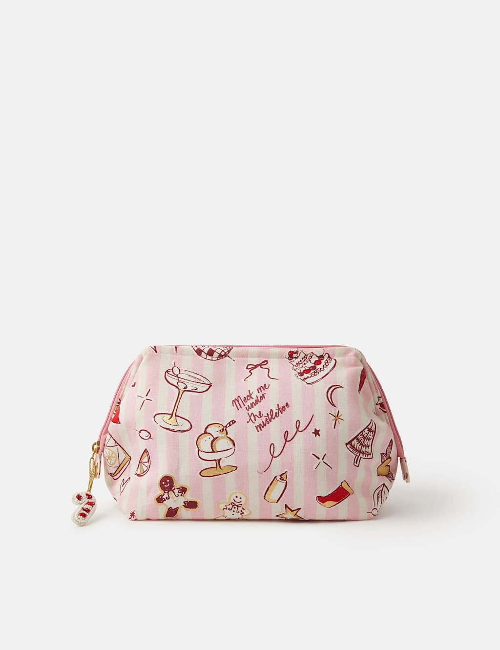 ACCESSORIZE Pure Cotton Xmas Print Make-Up Bag Pink