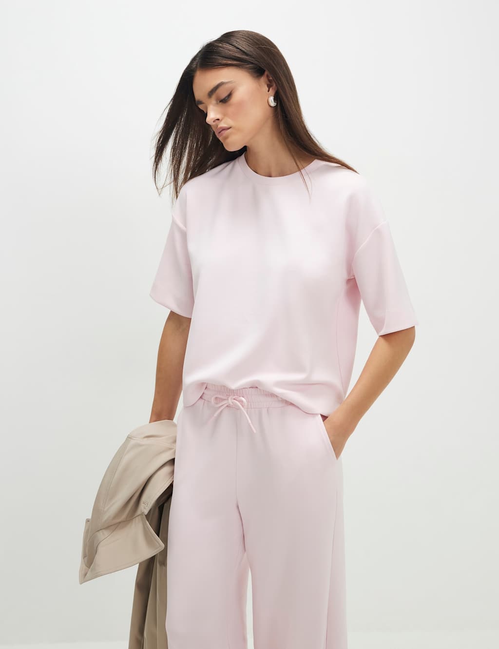 River Island Women's Neoprene Boxy T-Shirt - Medium - Light Pink - Available at M&S