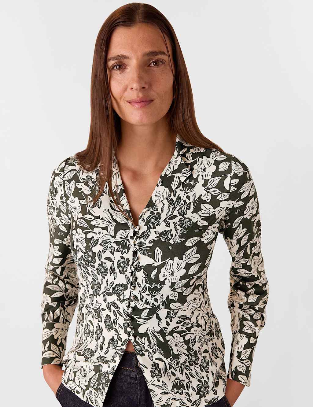 Floral V-Neck Button Through Blouse