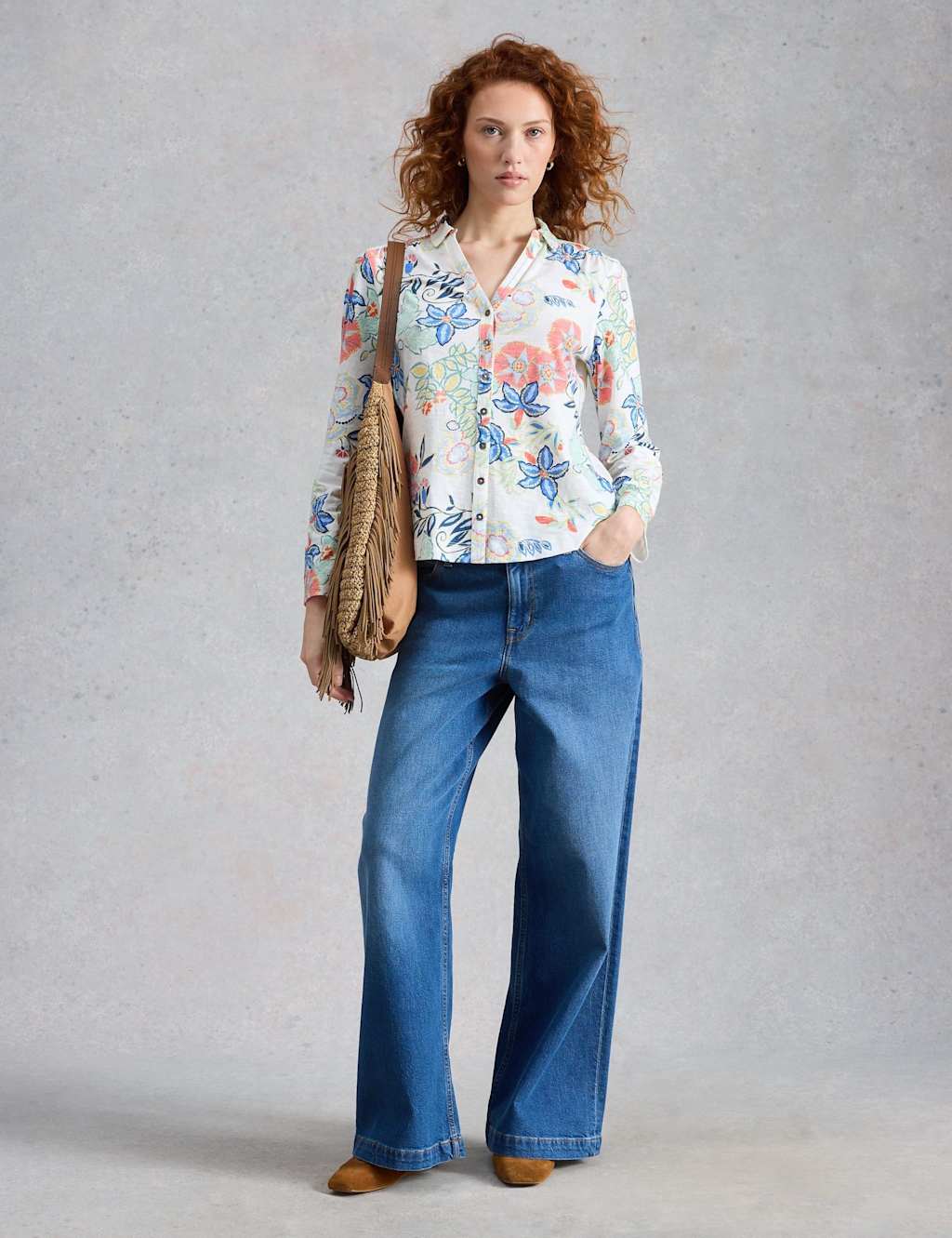 White Stuff Women's Pure Cotton Jersey Floral Shirt - 8 - Ivory Mix - Available at M&S