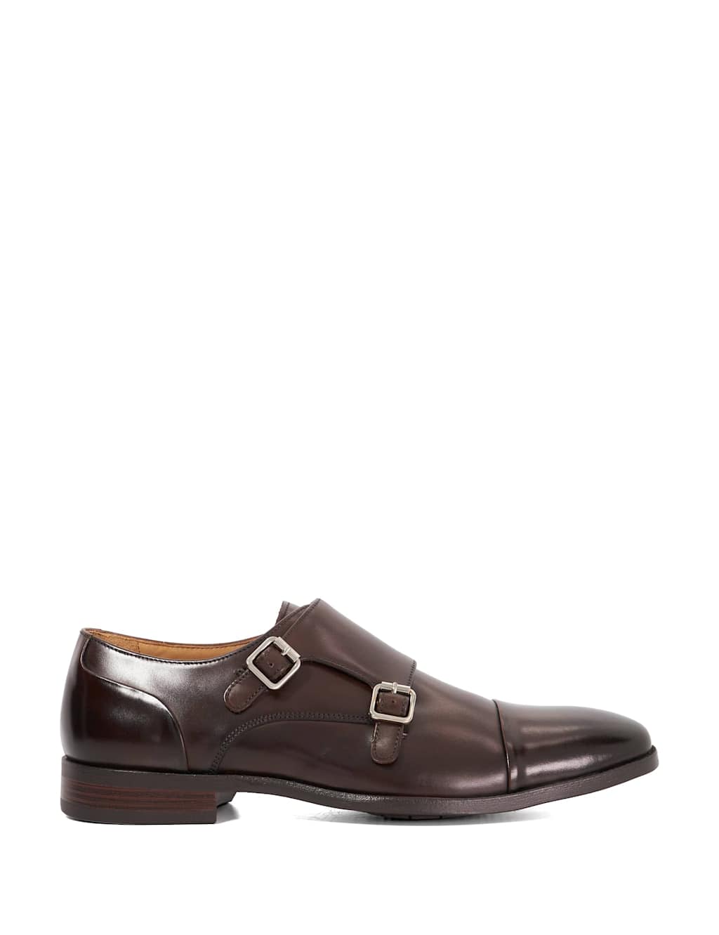 Dune London Leather Double Monk Strap Shoes Dark Brown