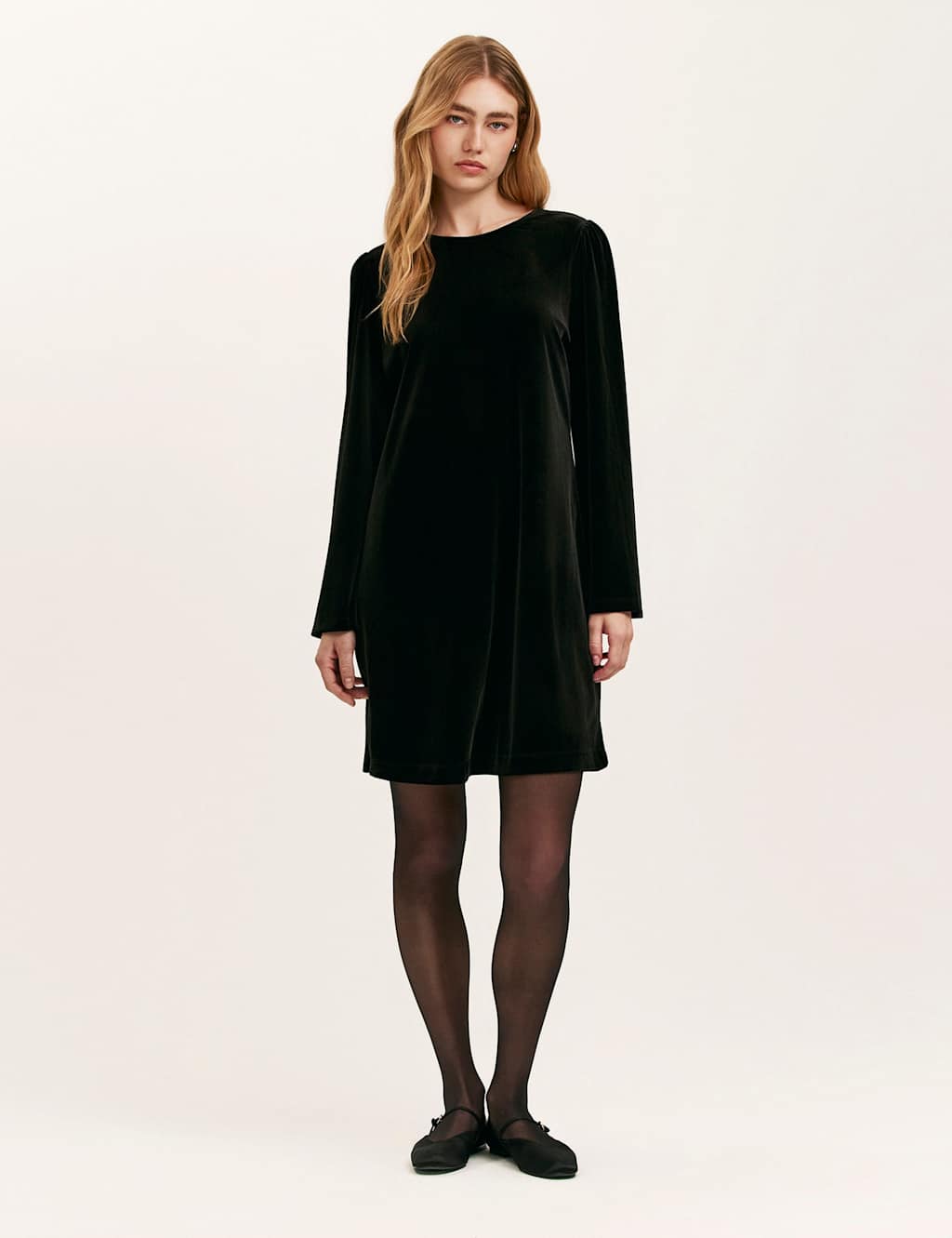 Finery London Velvet Round Neck Knee Length Skater Dress Black