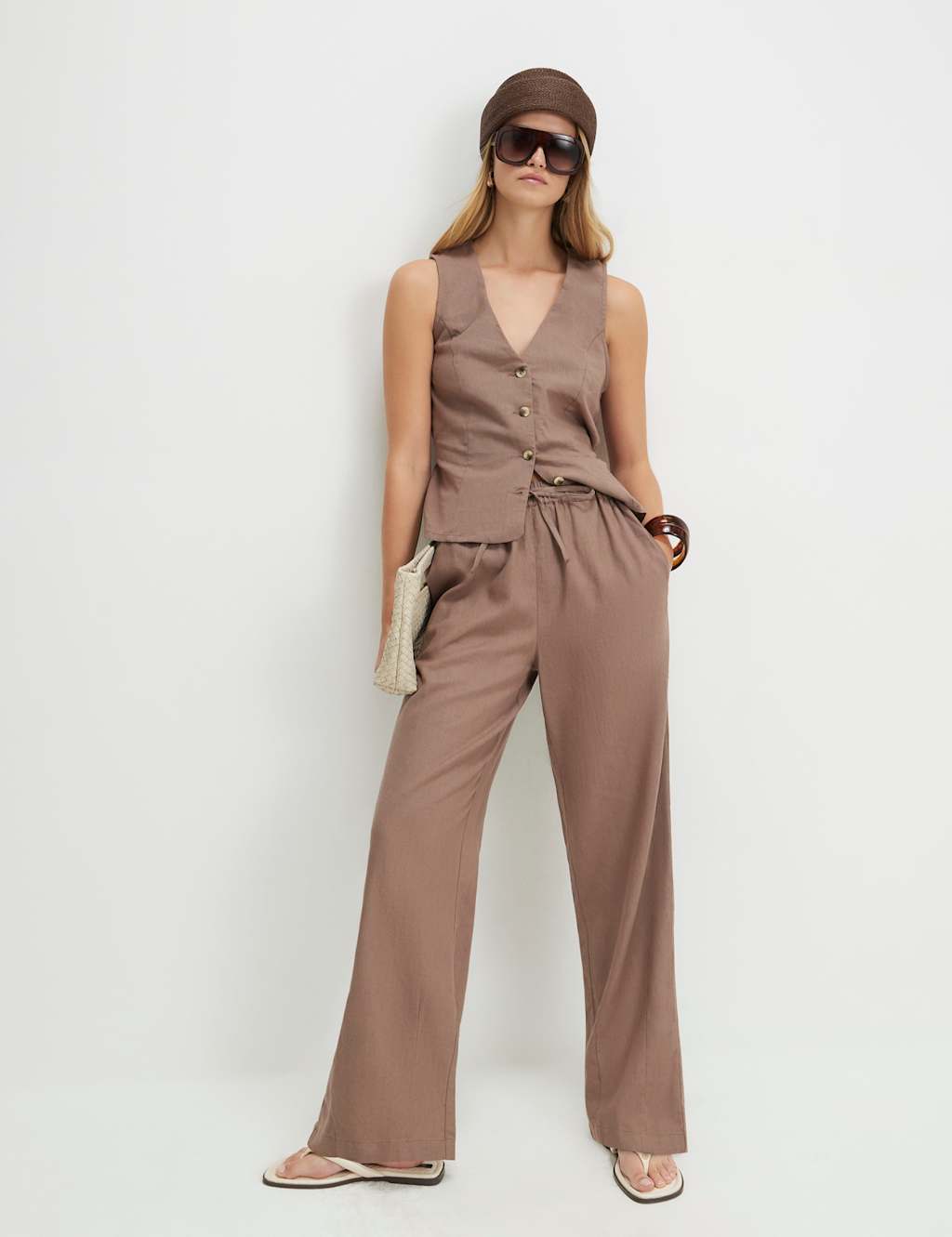 River Island Women's Linen Rich Drawstring Tapered Trousers - Extra Small - Beige - Available at M&S