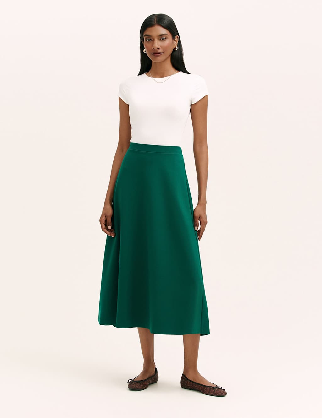 Finery London Jersey Midi A-Line Skirt Green
