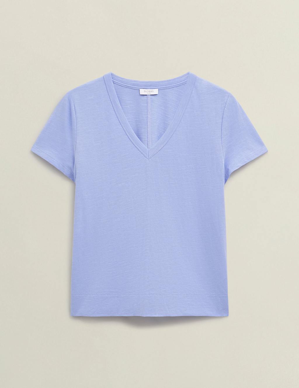 HOBBS Pure Cotton Slub V-Neck T-Shirt Blue
