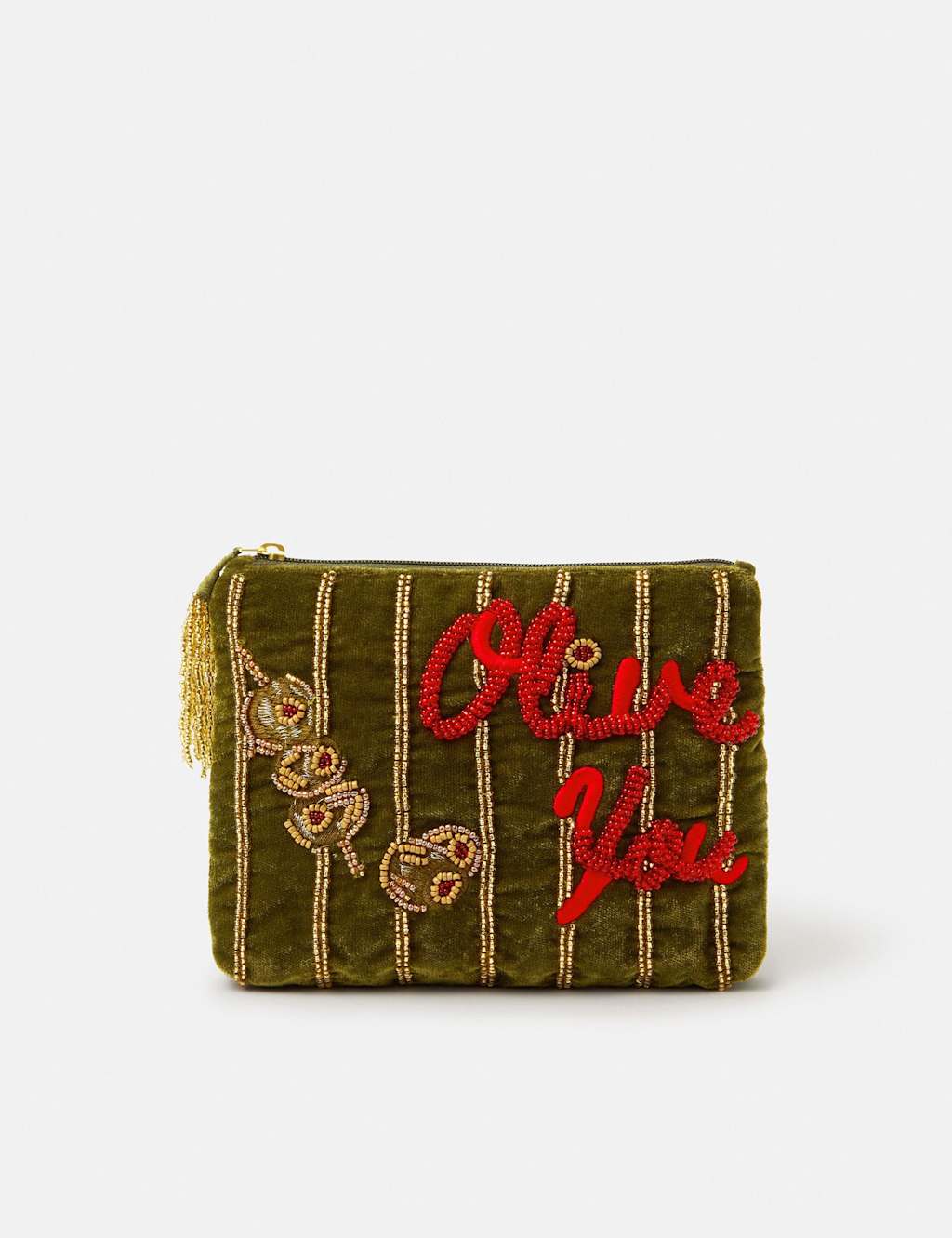 ACCESSORIZE Velvet Embellished Olive You Purse Olive