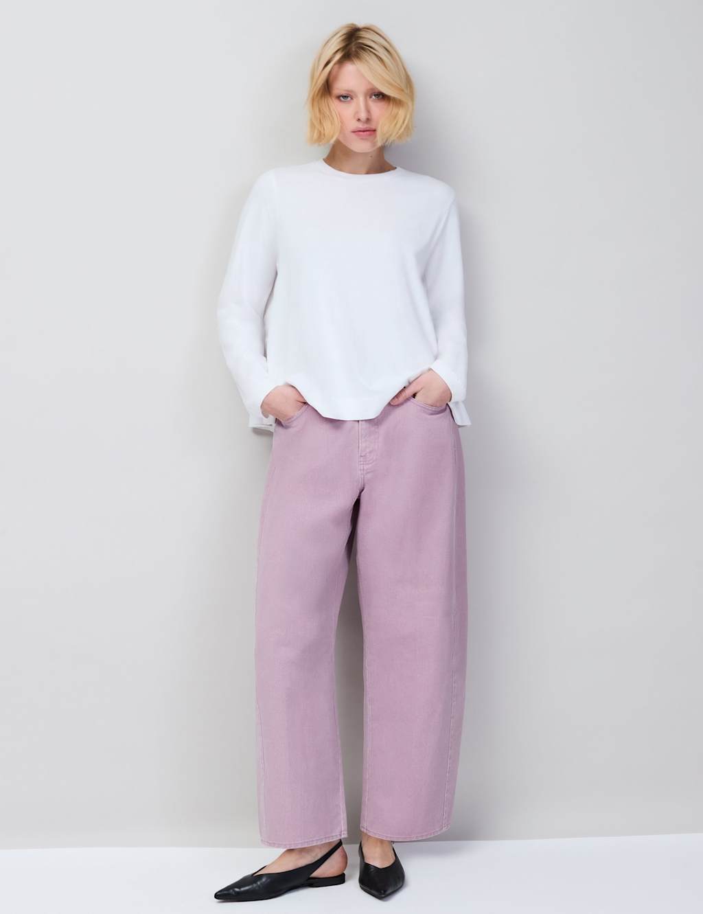 Ro&Zo Women's Mid Rise Barrel Jeans - 14 - Light Pink - Available at M&S