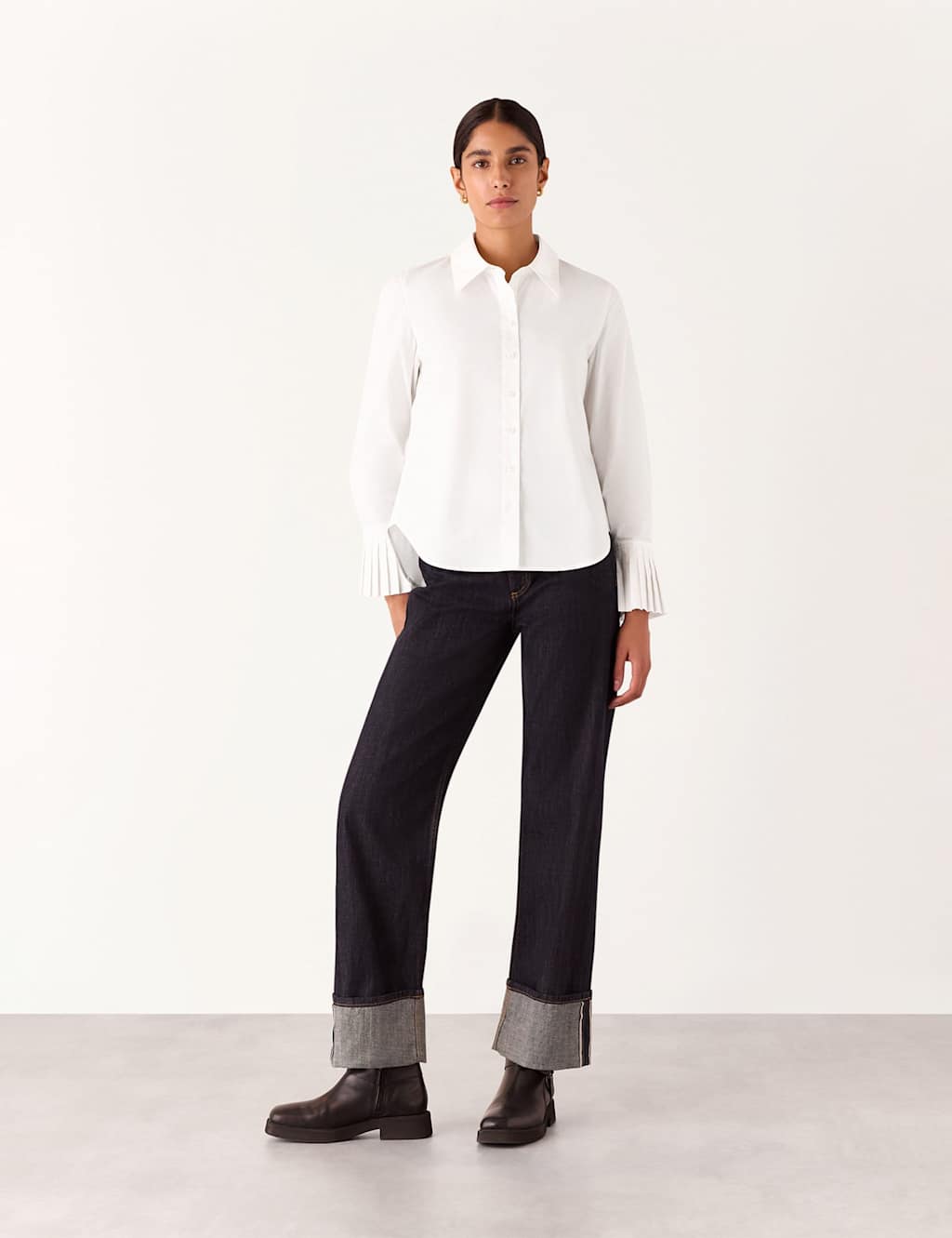 Whistles Pure Cotton Collared Pleated Cuff Shirt White