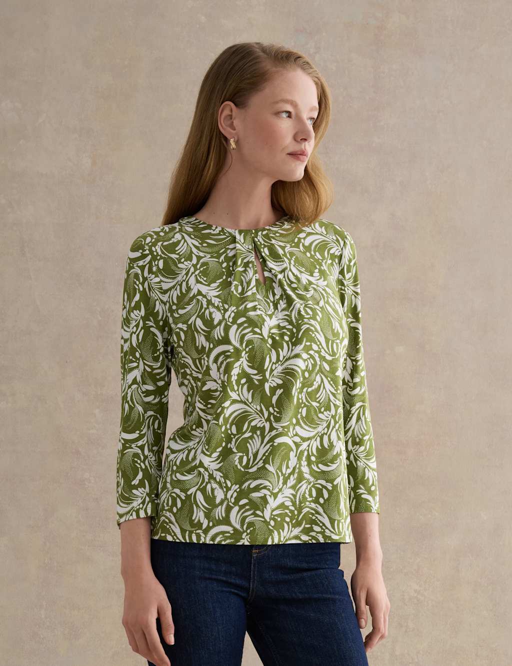 Hobbs Women's Floral Round Neck Keyhole Blouse - Small - Green Mix - Available at M&S