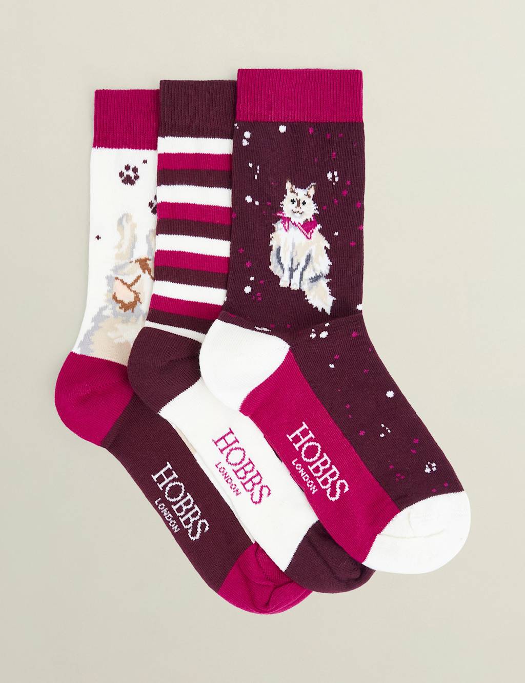 HOBBS 3pk Pure Cotton Cat Ankle High Socks Multi