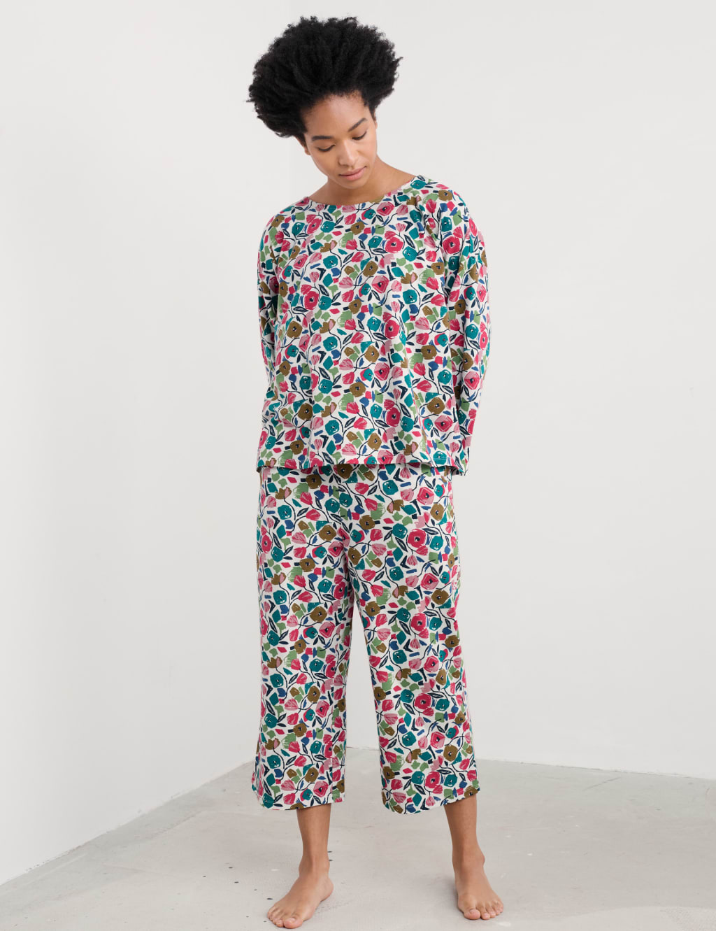 Seasalt Cornwall Women's Cotton Rich Floral Cropped Pyjama Set - 20 - Multi, Multi
