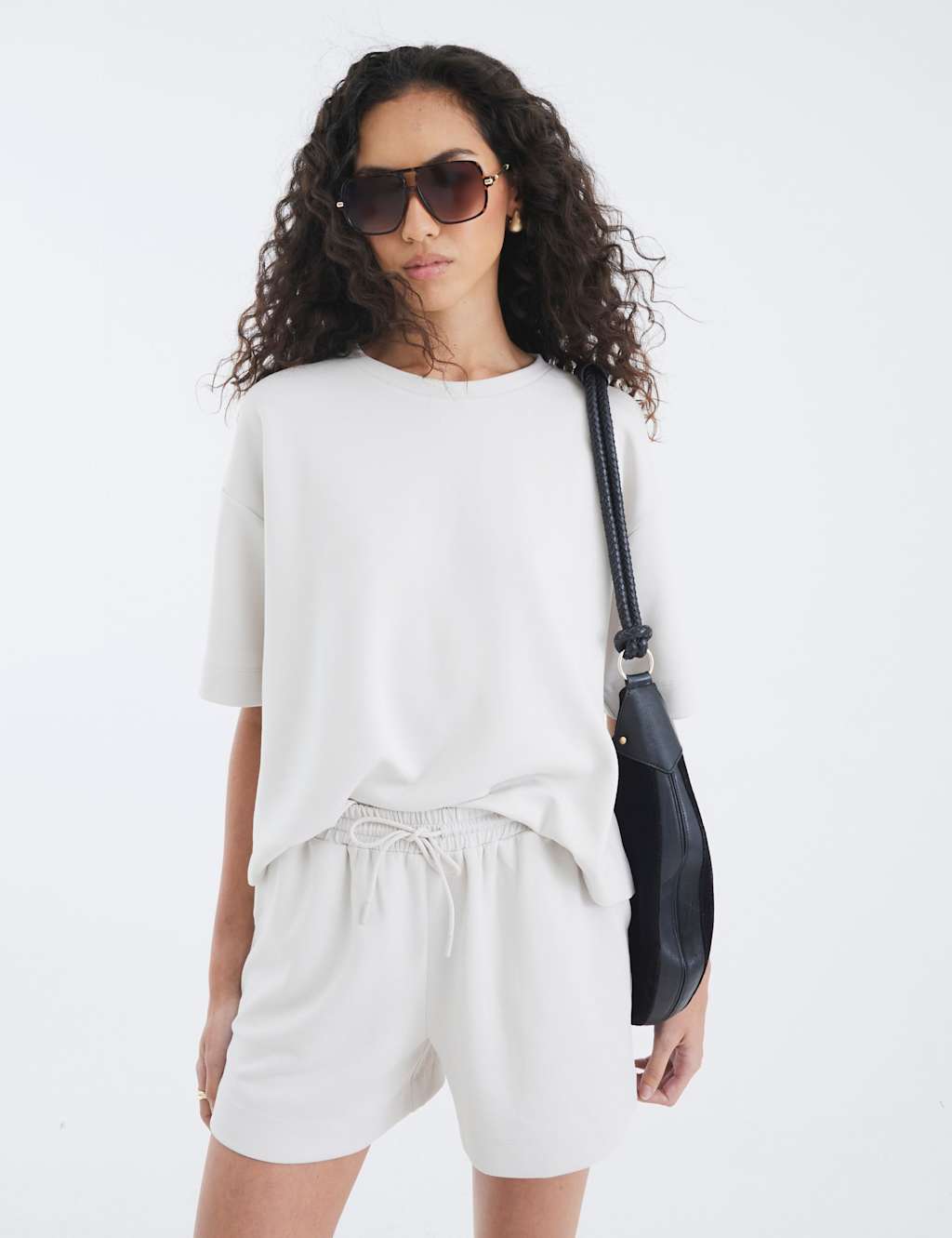 River Island Women's Neoprene Boxy T-Shirt - Large - Cream - Available at M&S