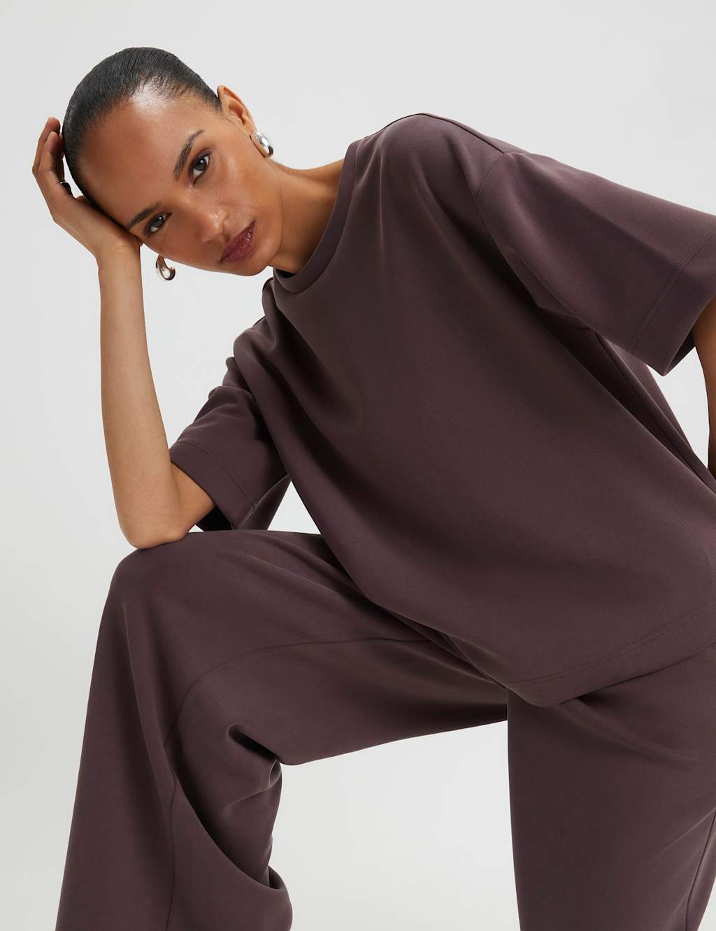 River Island Women's Neoprene Boxy T-Shirt - Small - Chocolate - Available at M&S