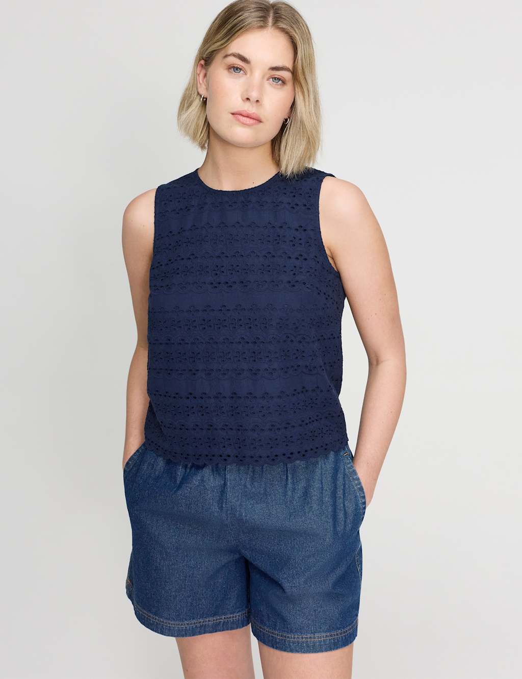 Finery London Women's Pure Cotton Broderie Top - 18 - Navy - Available at M&S