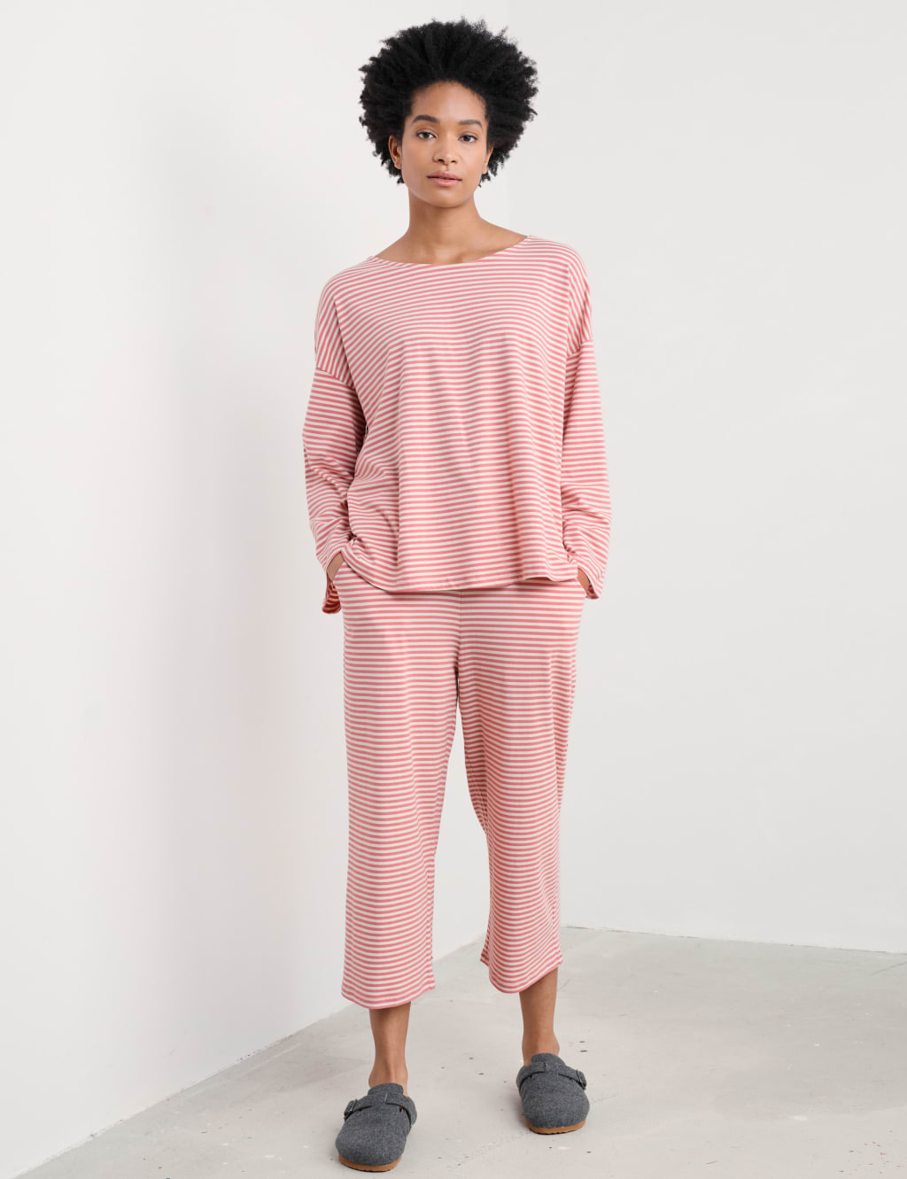 Cotton Rich Striped Cropped Pyjama Set