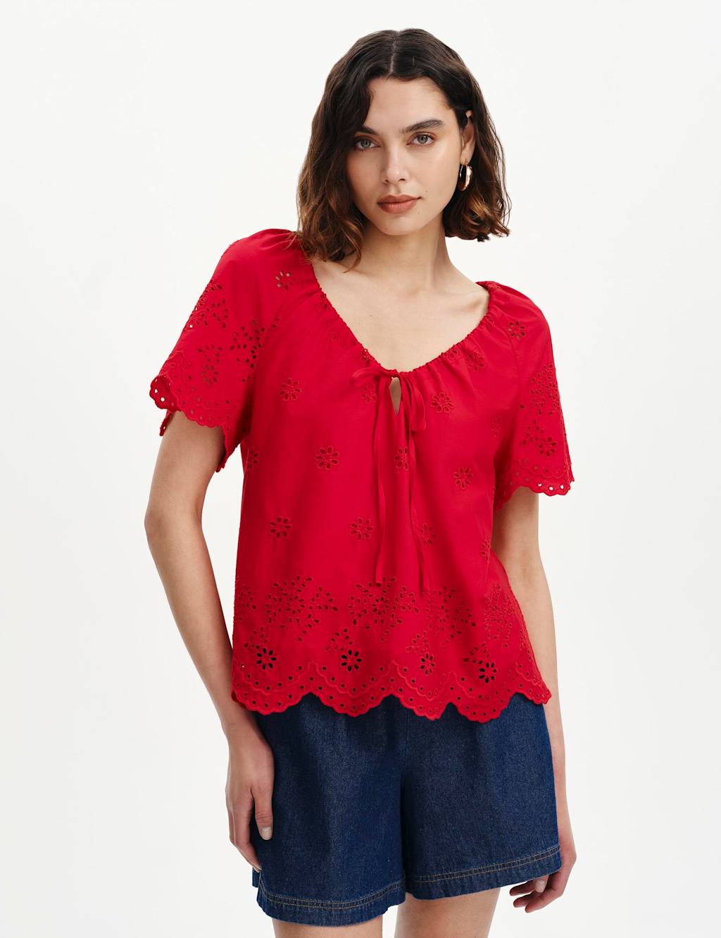 Finery London Women's Pure Cotton Embroidered Drawstring Top - 18 - Available at M&S