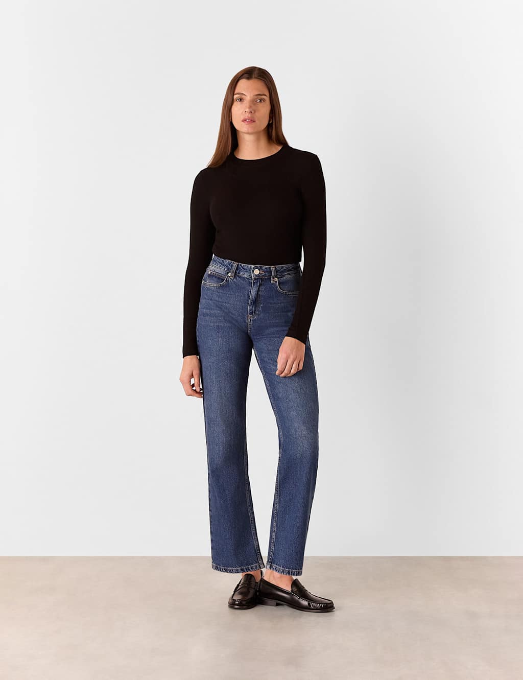 Whistles Ribbed Crew Neck Top Black