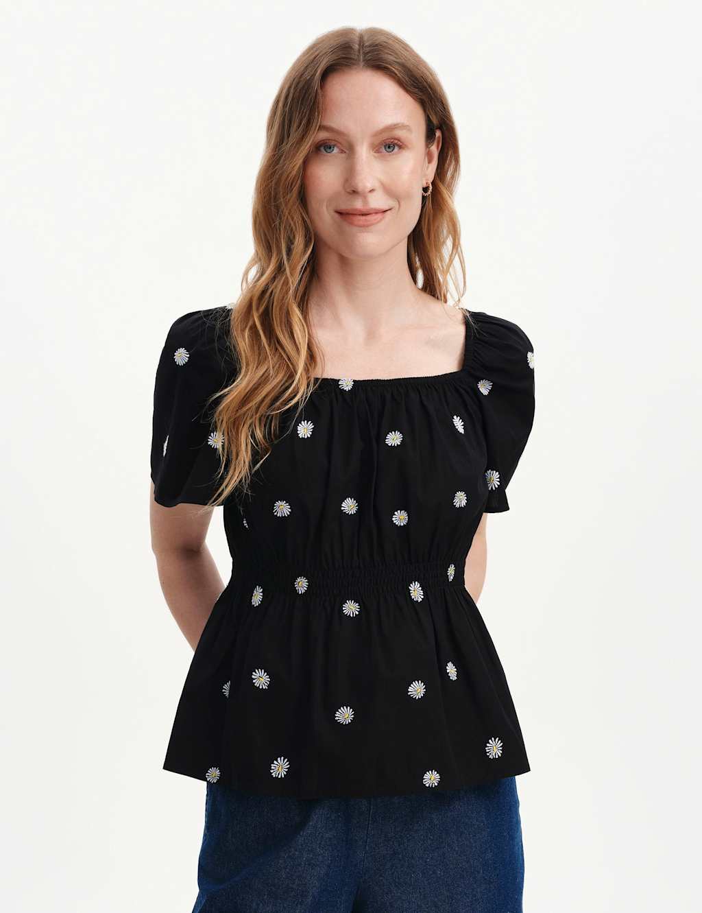 Finery London Women's Pure Cotton Floral Embroidered Peplum Top - 16 - Black Mix - Available at M&S