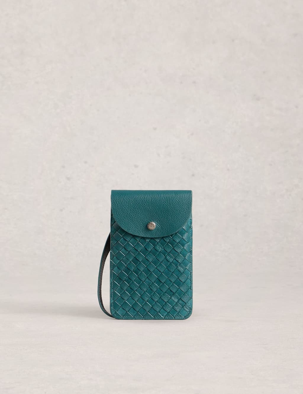 White Stuff Leather Woven Phone Bag Teal