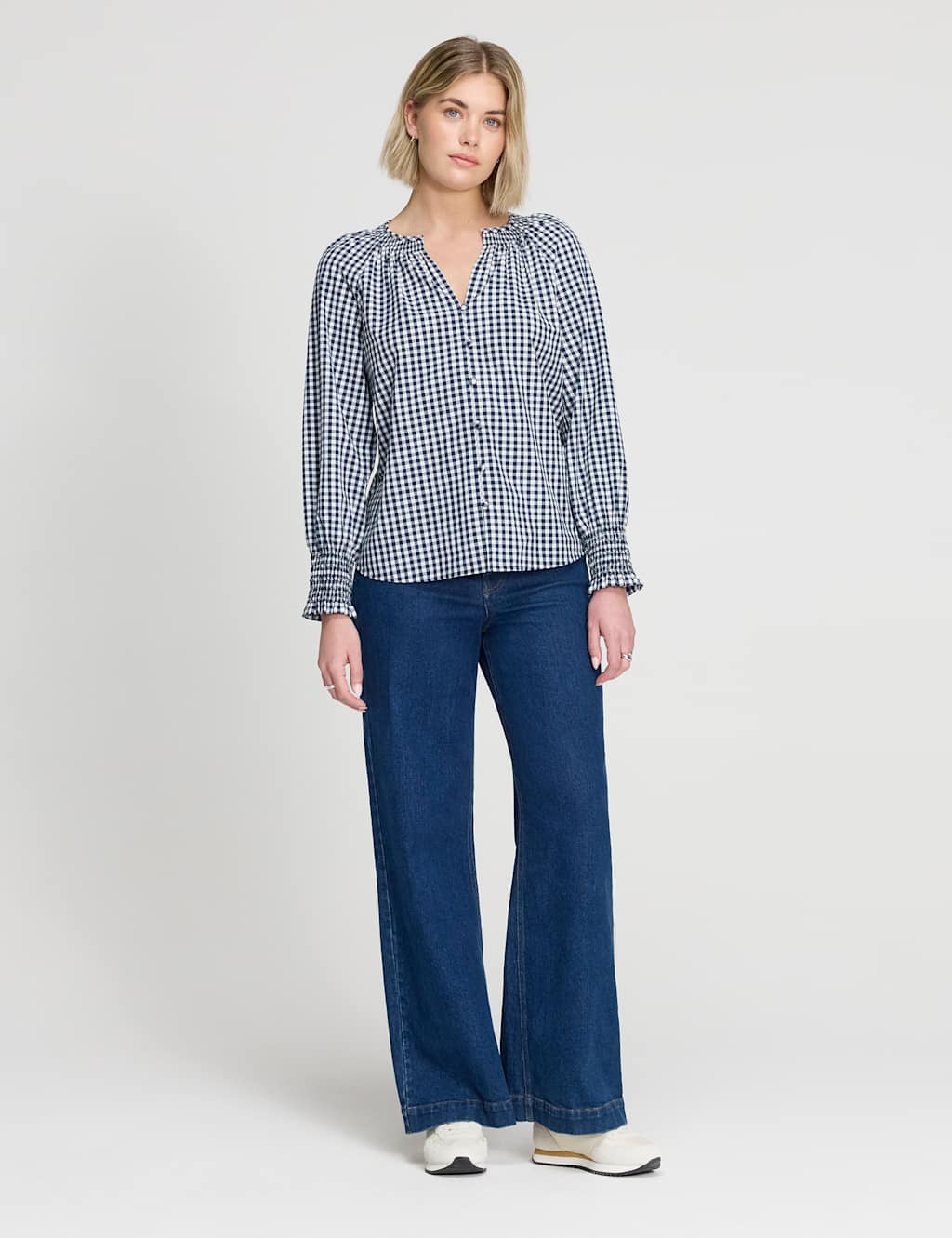 Finery London Women's Pure Cotton Gingham V-Neck Blouse - 22 - Navy Mix - Available at M&S