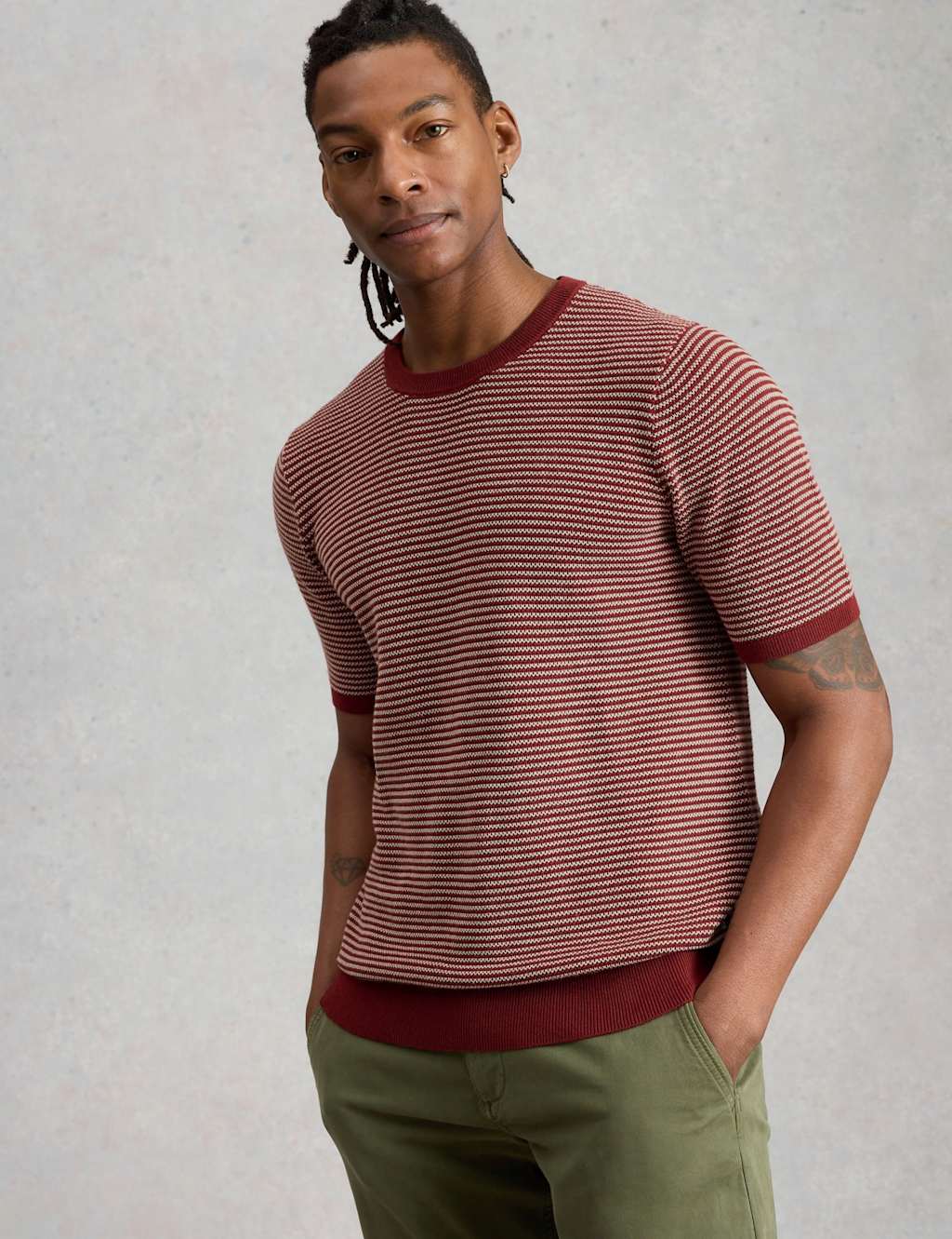 White Stuff Men's Pure Cotton Striped T-Shirt - Medium - Red Mix - Available at M&S