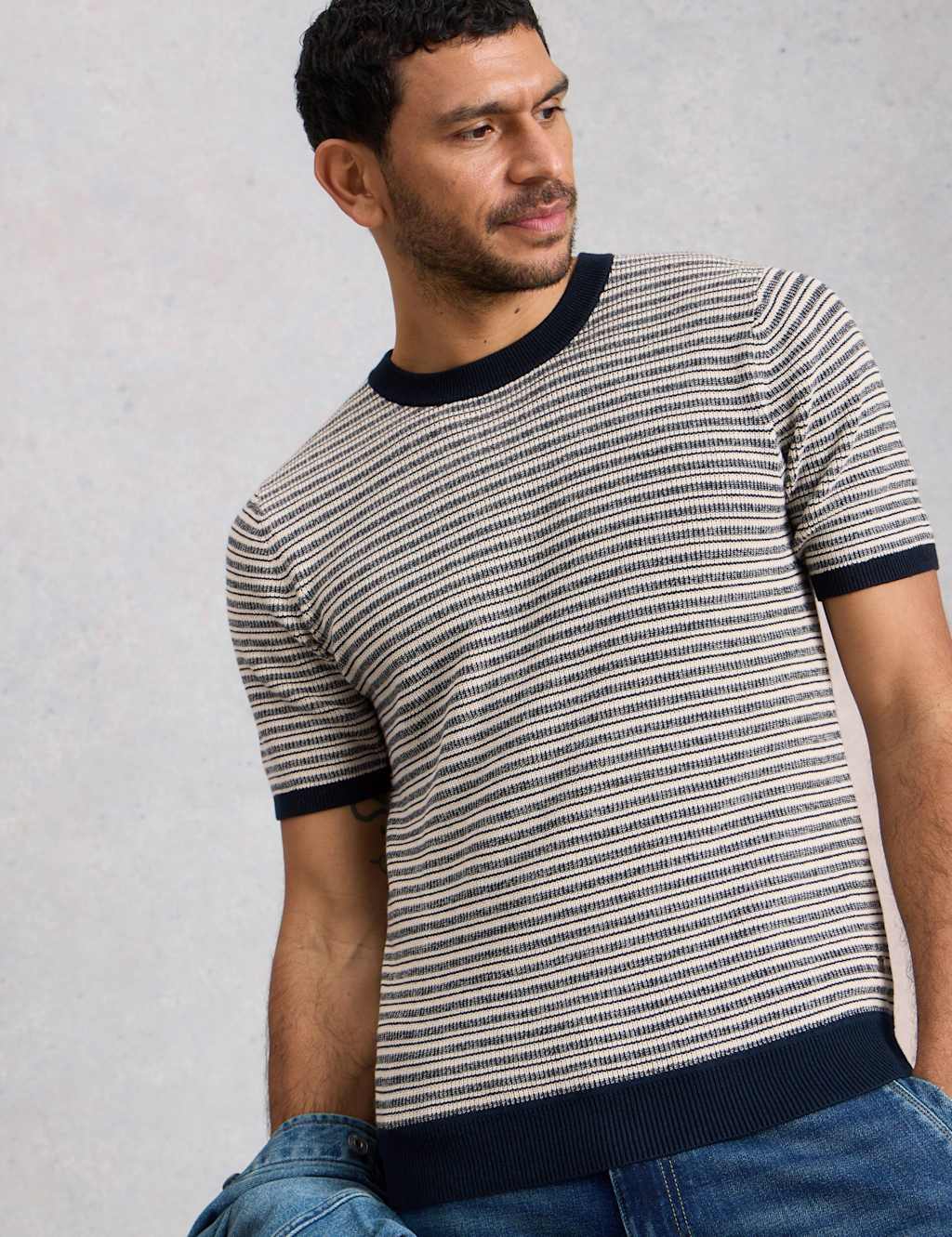 White Stuff Men's Pure Cotton Striped T-Shirt - Extra Large - Navy Mix - Available at M&S