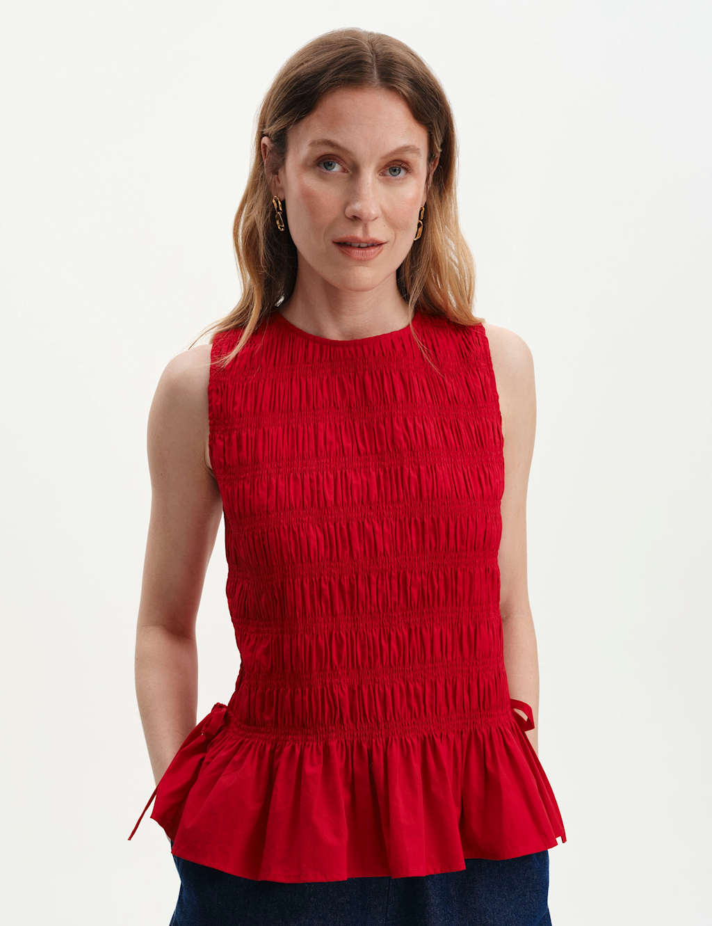 Finery London Women's Pure Cotton Shirred Peplum Top - 18 - Available at M&S
