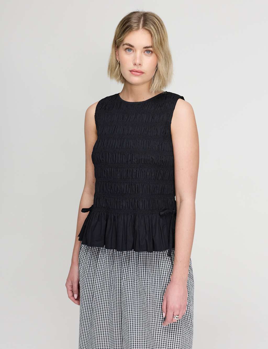 Finery London Women's Pure Cotton Shirred Peplum Top - 14 - Black - Available at M&S