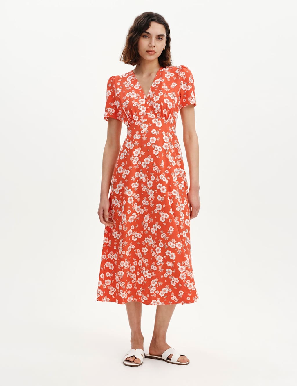 Finery London Women's Floral V-Neck Midi Tea Dress - 18 - Red Mix - Available at M&S