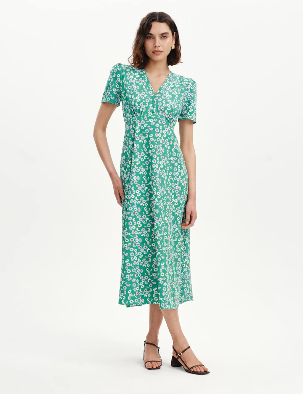 Finery London Women's Floral V-Neck Midi Tea Dress - 20 - Green Mix - Available at M&S