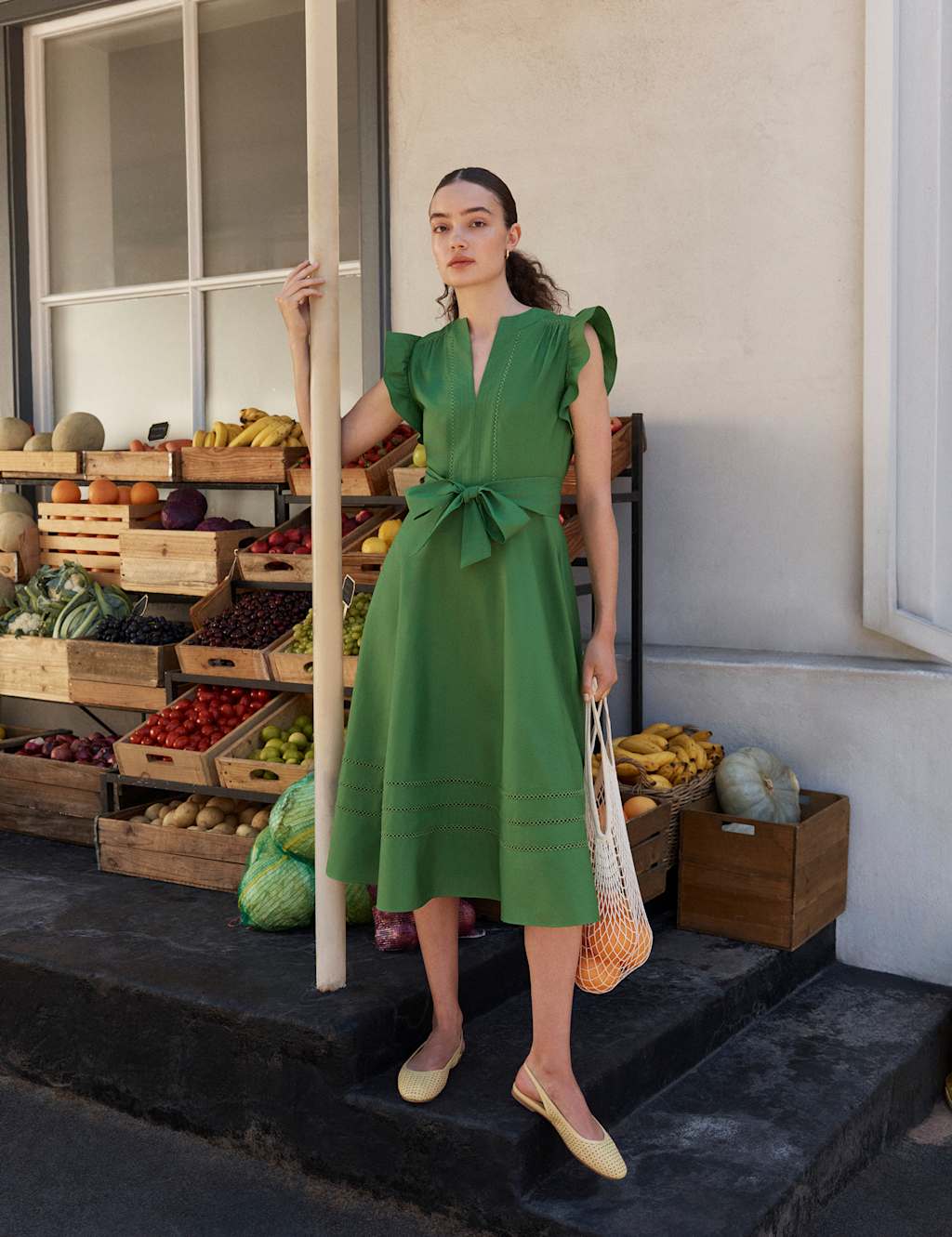 Hobbs Women's Pure Cotton Notch Neck Midi Skater Dress - 16 - Green - Available at M&S