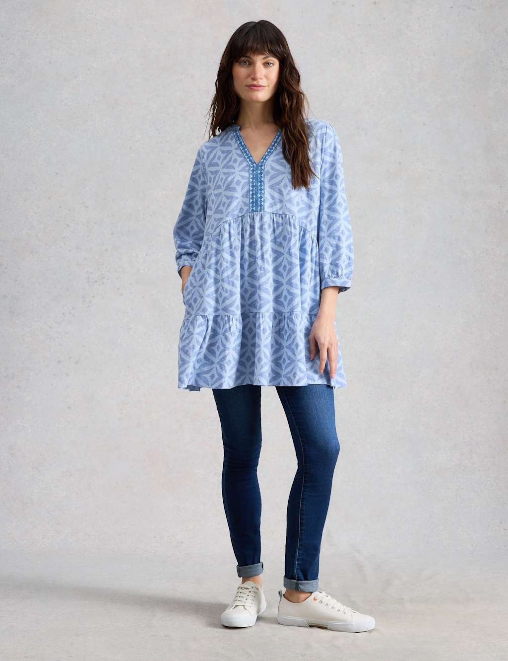 White Stuff Women's Pure Cotton Embroidered Tunic - 14 - Blue Mix - Available at M&S