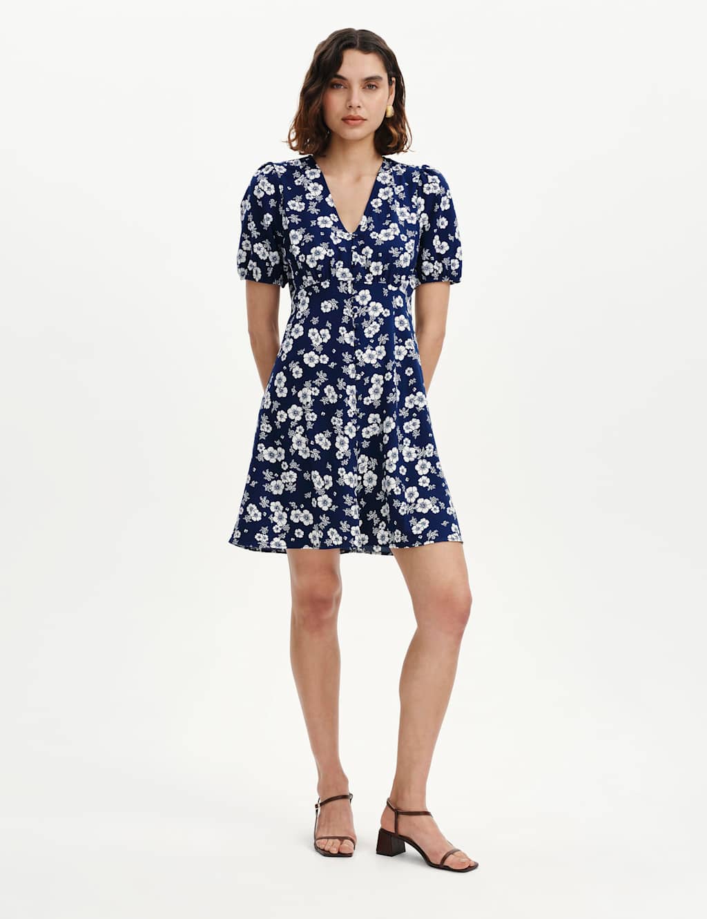 Finery London Women's Floral V-Neck Mini Tea Dress - 18 - Navy Mix - Available at M&S