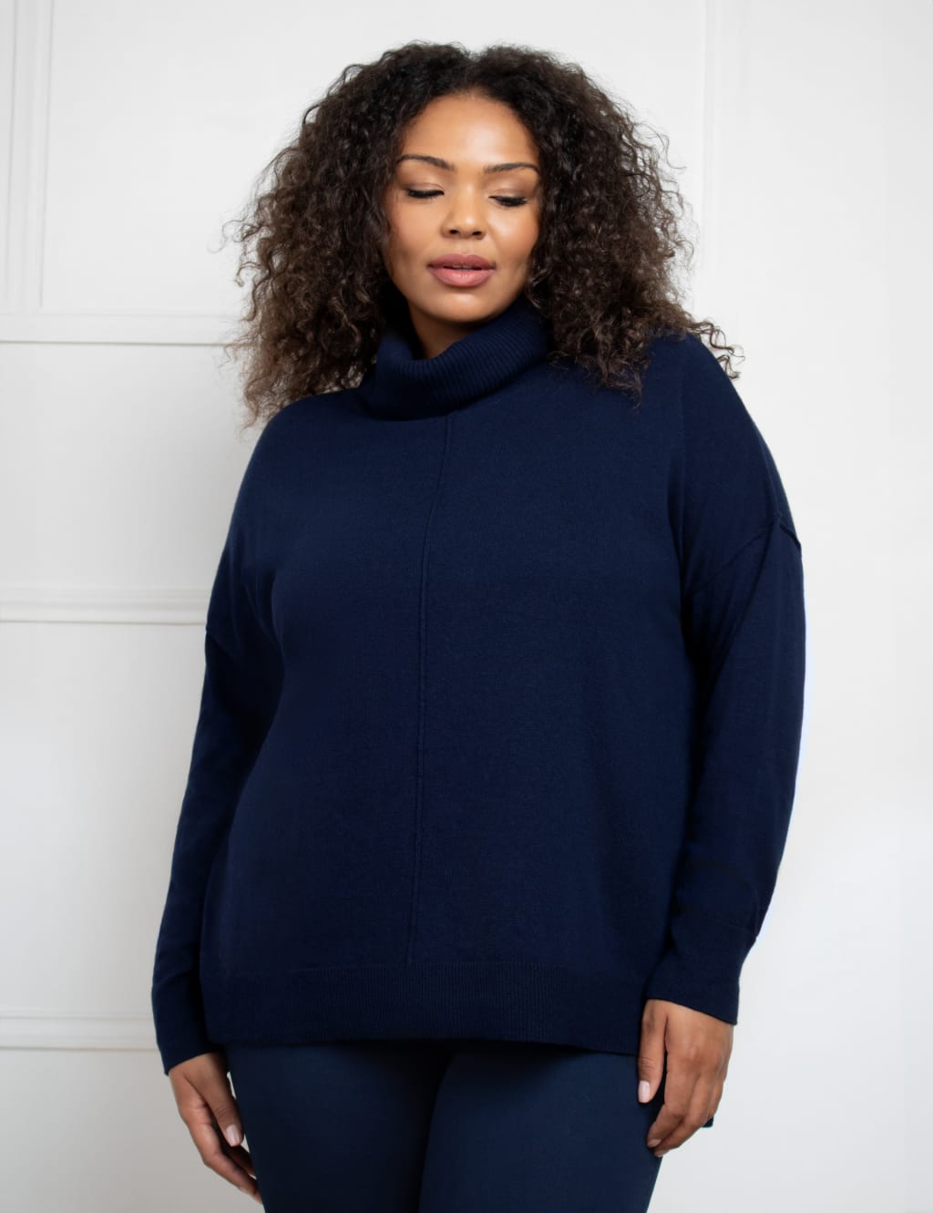 Roll Neck Stepped Hem Jumper with Cashmere