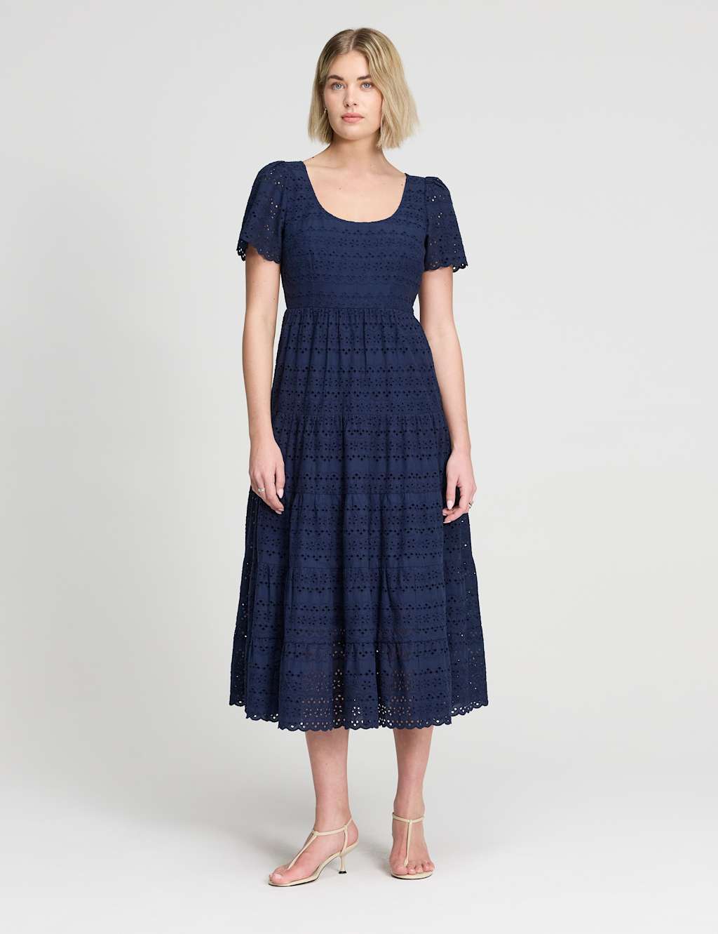 Finery London Women's Pure Cotton Broderie Scoop Neck Midi Dress - 16 - Navy - Available at M&S