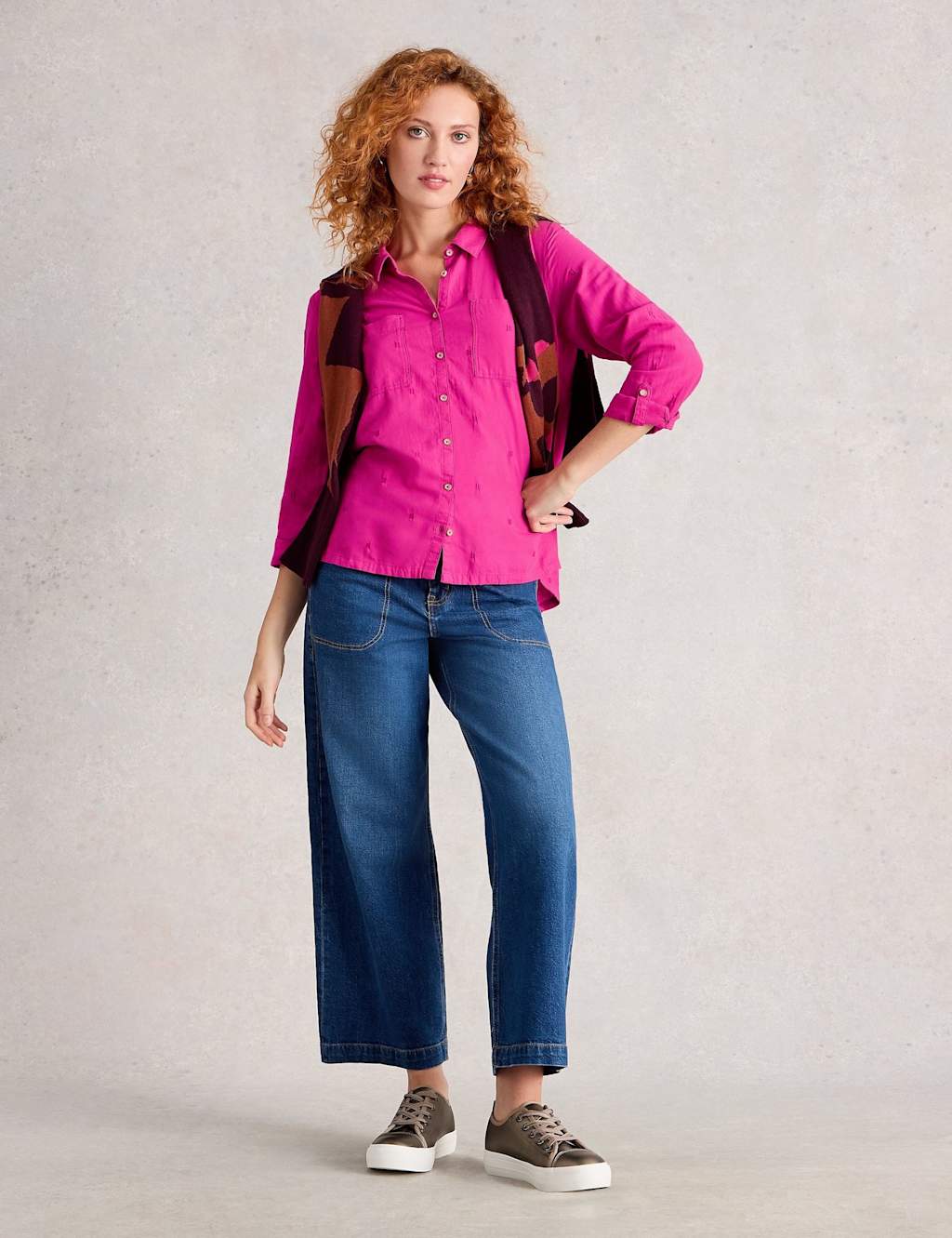 White Stuff Pure Cotton Embroidered Collared Shirt Pink