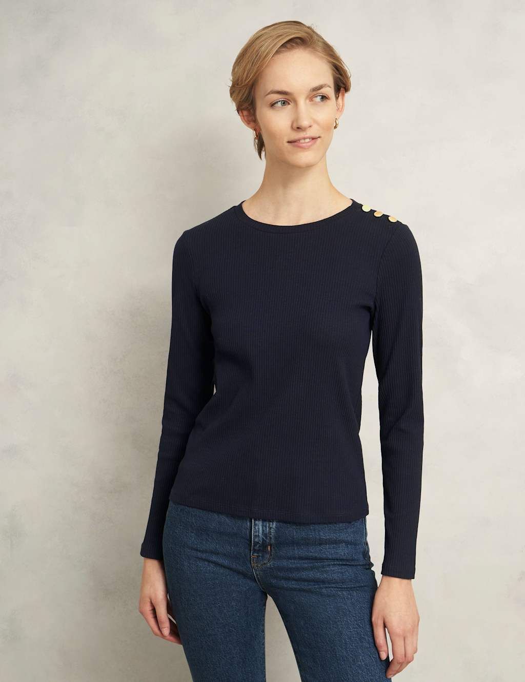 HOBBS Cotton Rich Textured Button Detail Top Blue