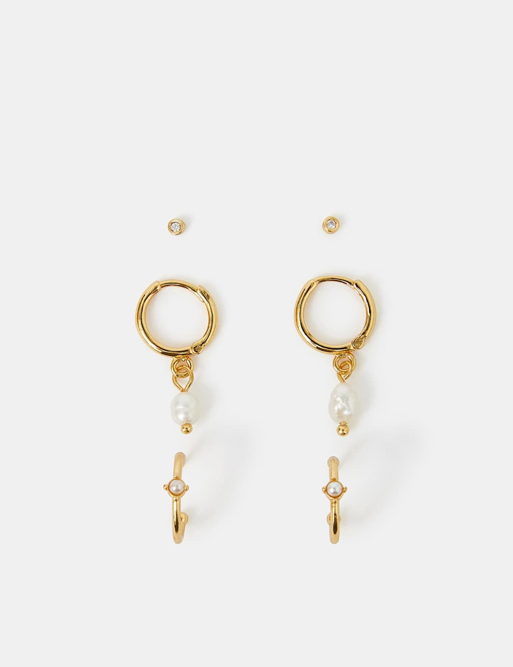 ACCESSORIZE 3 Pack 14ct Gold Plated Pearl and Stud Hoop Earrings Pearl