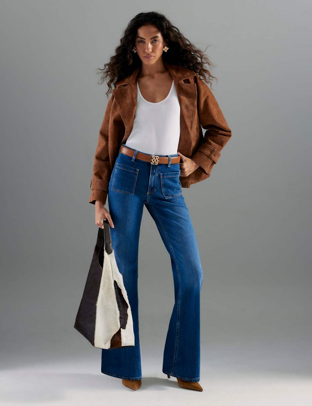 River Island Women's Relaxed High Waisted Flared Jeans - 8 - Blue Denim - Available at M&S