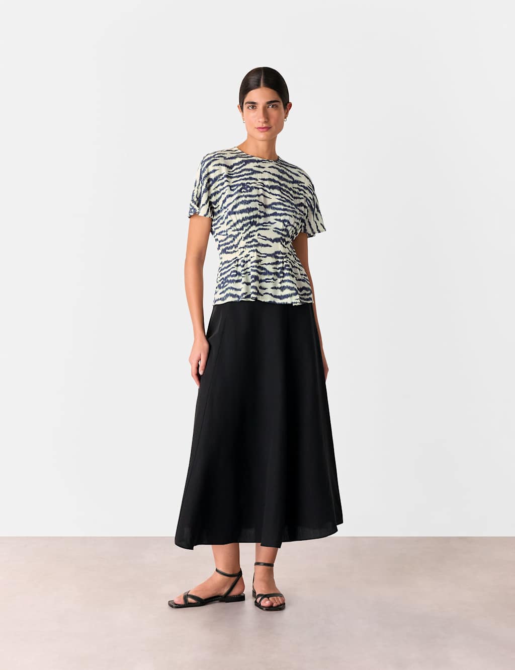 Animal Print Shirred Detail Blouse