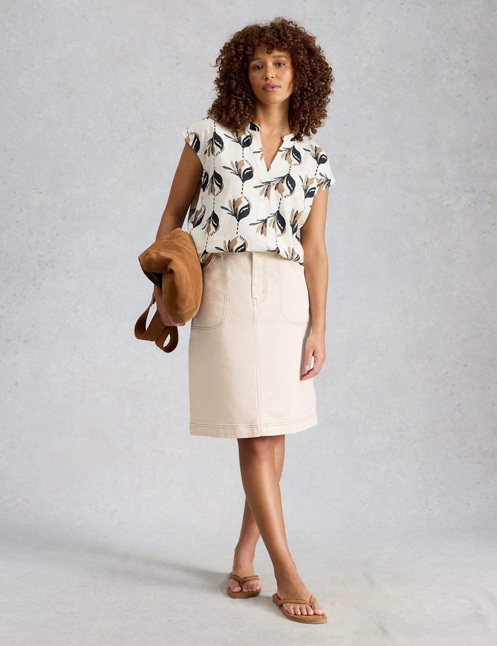White Stuff Women's Denim Knee Length A-Line Skirt - 24 - Natural - Available at M&S