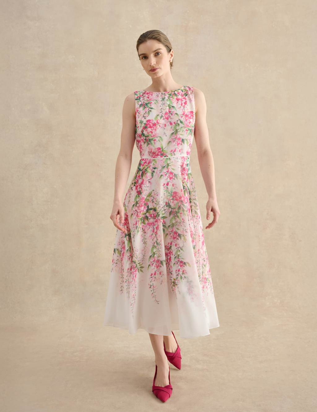Hobbs Women's Sheer Floral Midi Skater Dress - 12 - White Mix - Available at M&S
