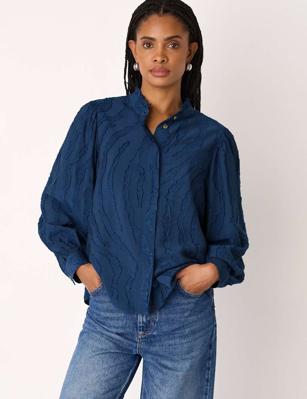 Whistles Women's Animal Print Textured Shirt - 14 - Navy Mix - Available at M&S