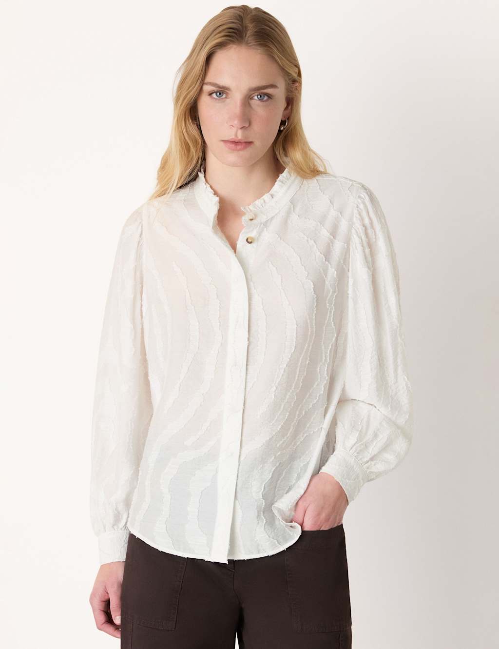 Whistles Women's Animal Print Textured Shirt - 12 - Ivory Mix - Available at M&S
